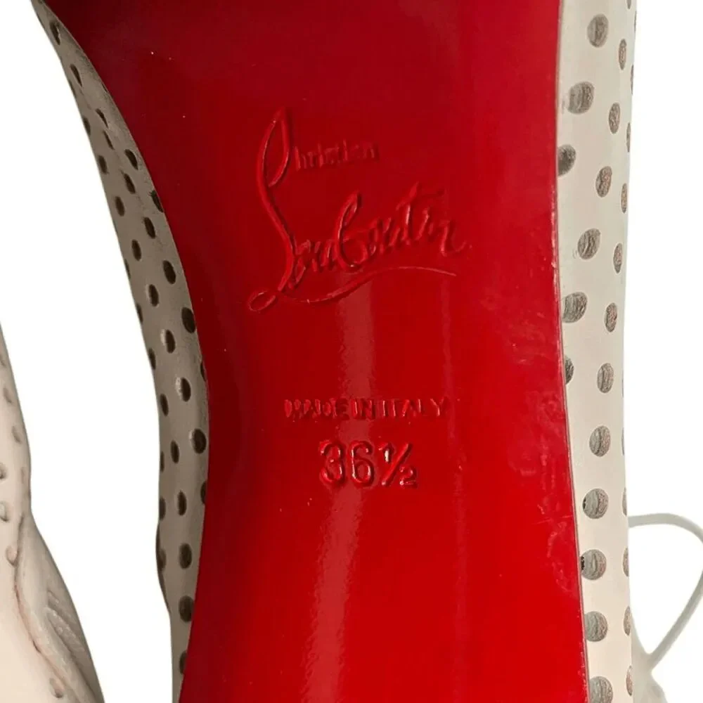 Christian Louboutin Open Condora Booty 100 Leche Leather Lace-Up Heel Boots 36.5